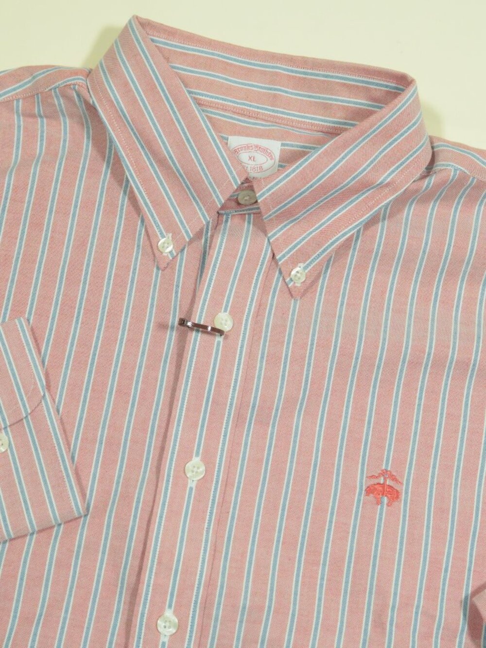 Brooks Brothers Non Iron Striped Oxford Sport Shirt Mens XL Red Blue OCBD New
